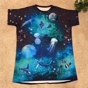 BLACKMILK SIZE XL BLUE GREEN GALACTIC OCEAN TEE DRESS DOLPHINS BM BLACK MILK